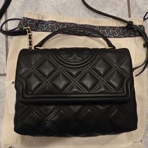 Tory Burch Women's Fleming Soft Top Handle Satchel - Black nwt